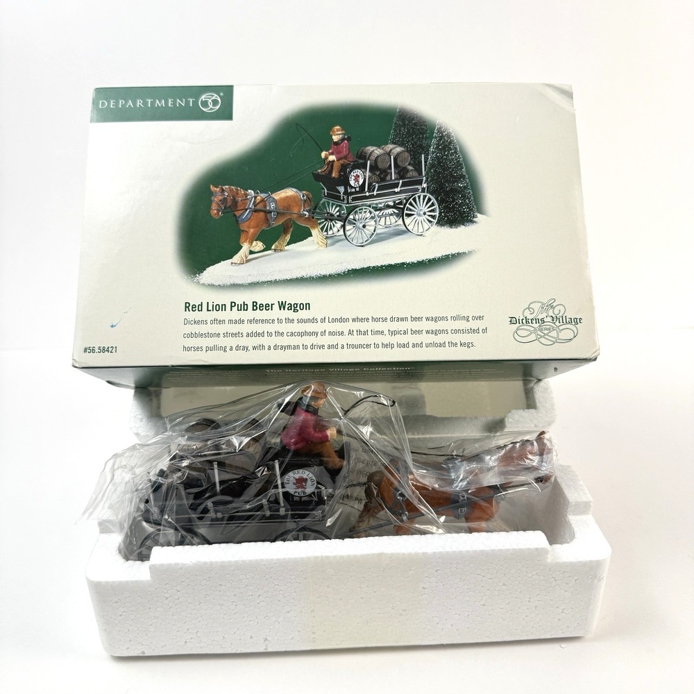 Dept 56 Red Lion Pub Beer Wagon Dickens Village Accessory Figure Bar Kegs Horse